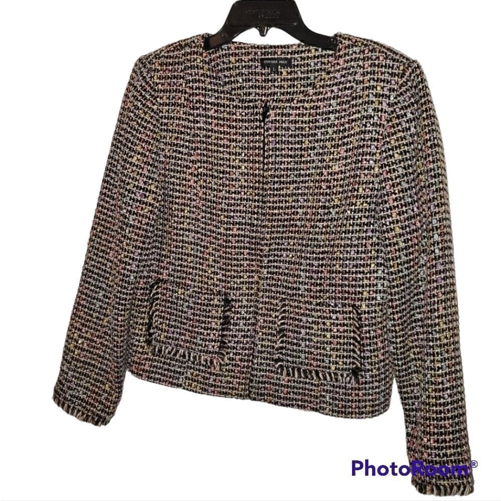 Cynthia Max Vintage pastel tweed blazer jacket Large